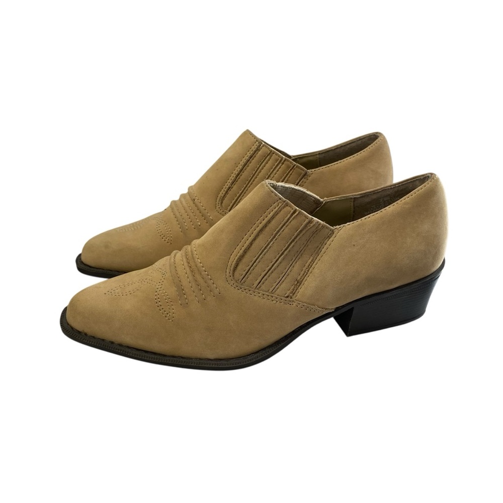 Cowgirl Boho Western Rodeo Suede Leather Pointed Toe Ankle Booties 7 Camel‎ Tan